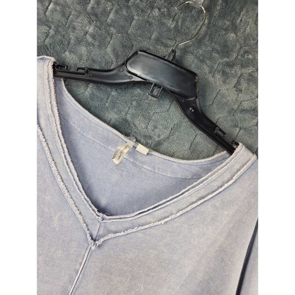 Live Well Lifestyle Blue Acid Wash V-Neck Long Sleeve Top Plus Size 22/24W